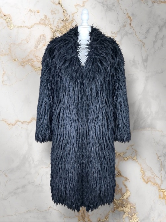Urban Outfitters Jackets & Blazers - Urban Outfitters Kimchi Blue Coat Black Faux Fur Shaggy Longline Glam L NWOT